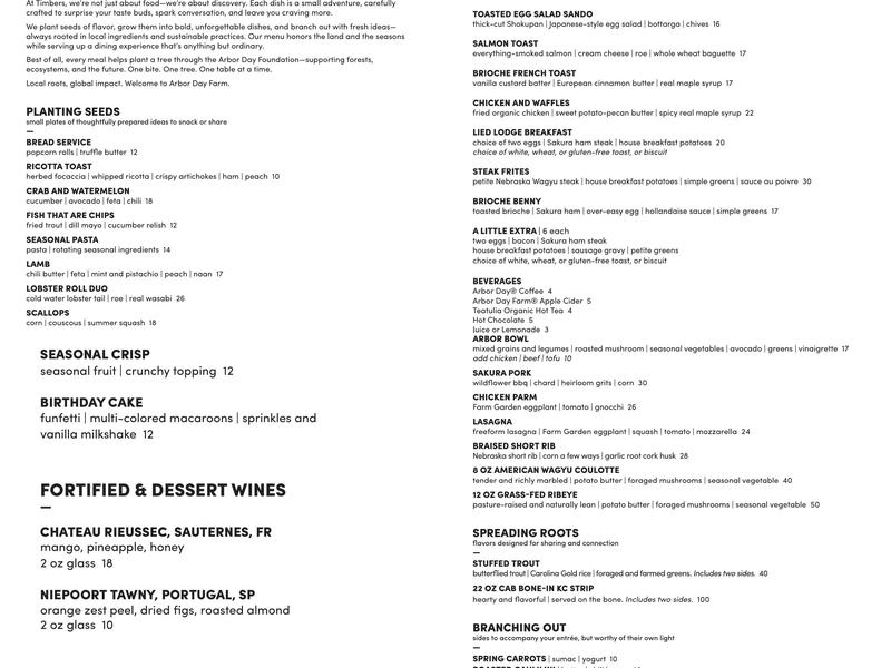 Timbers Menu