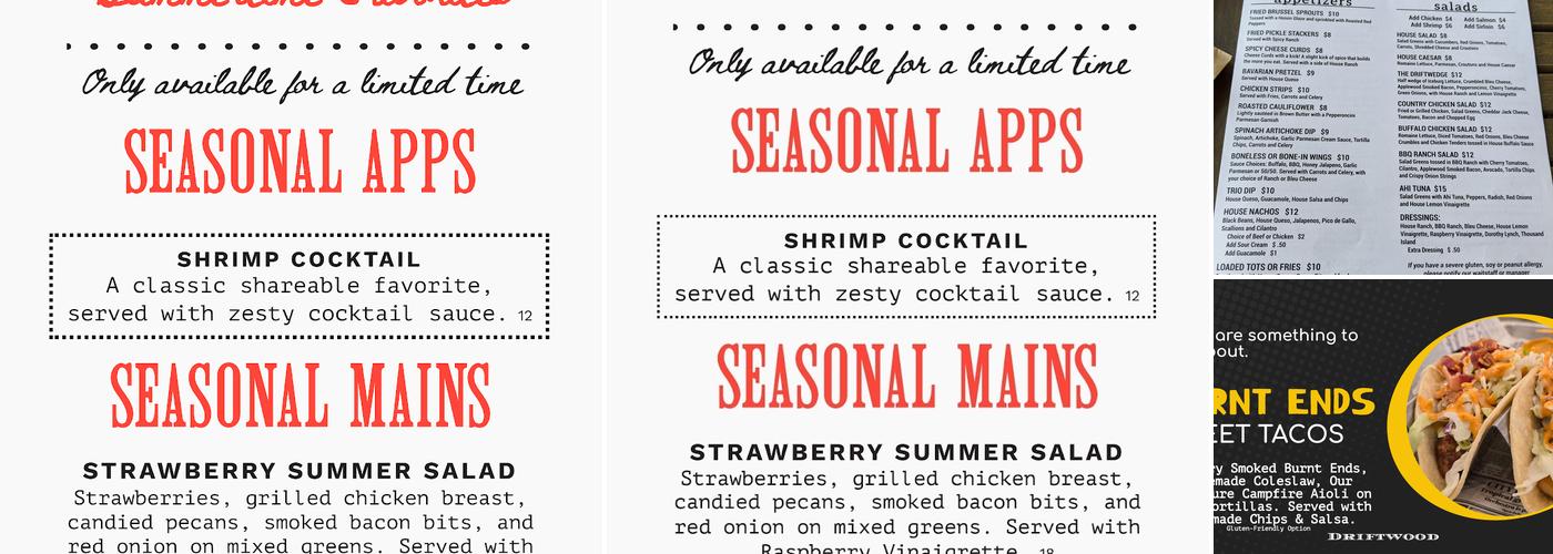 The Driftwood Menu