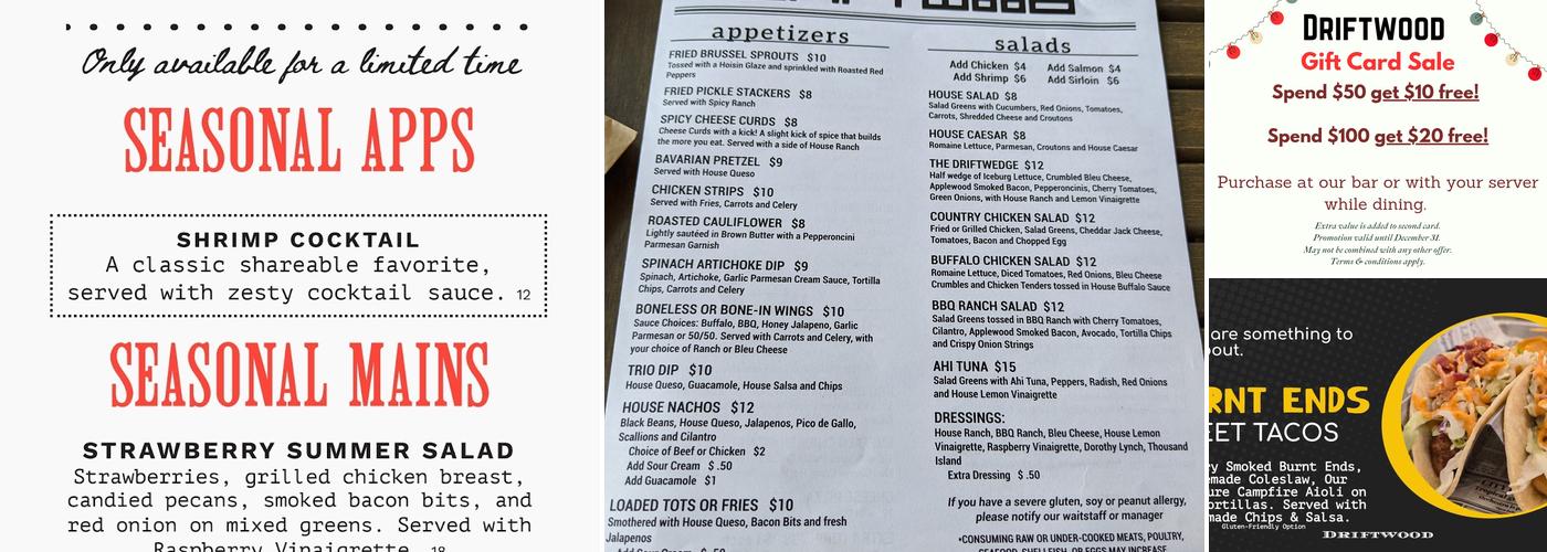 The Driftwood Menu