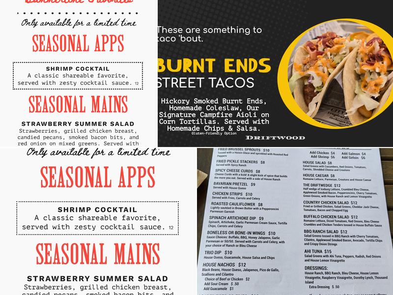 The Driftwood Menu