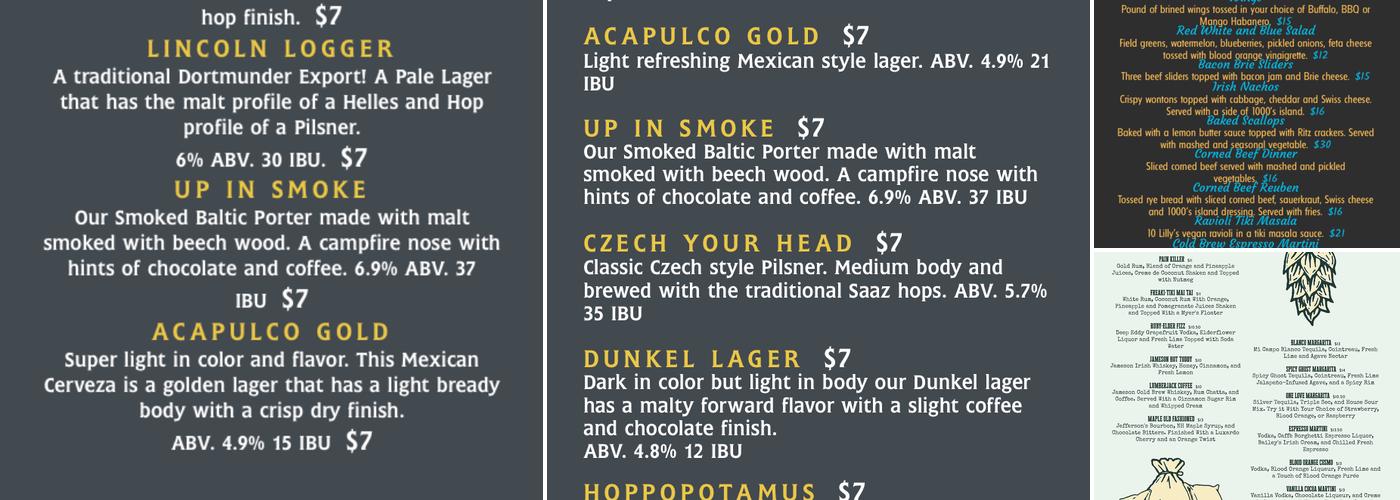 One Love Brewery Menu