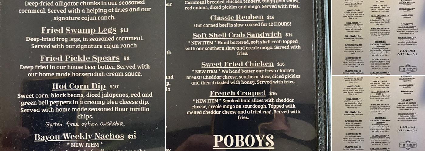 The Bayou Menu
