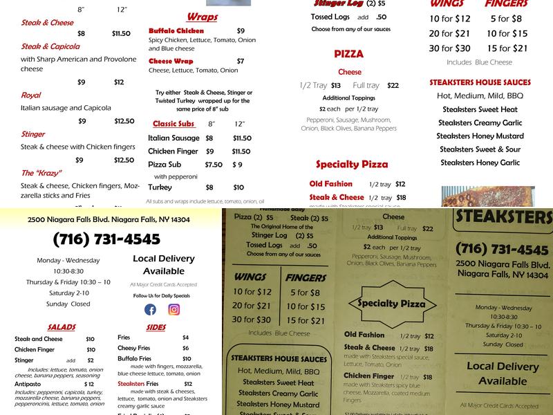Steaksters Menu