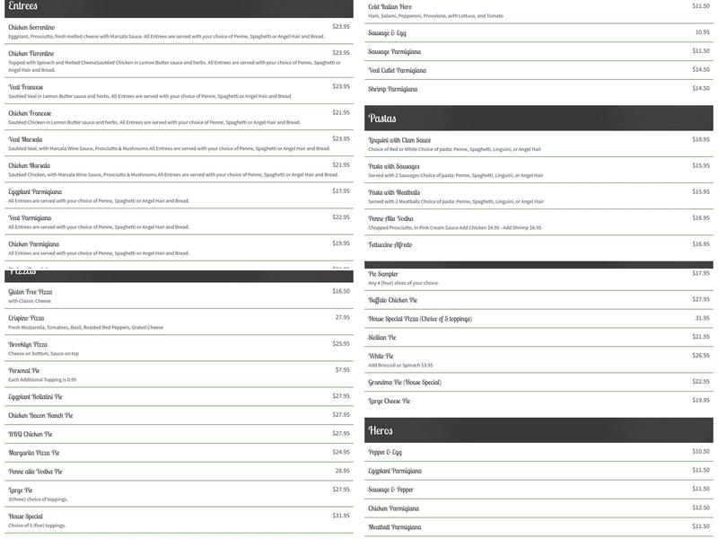 BIG ITALY PIZZERIA Menu