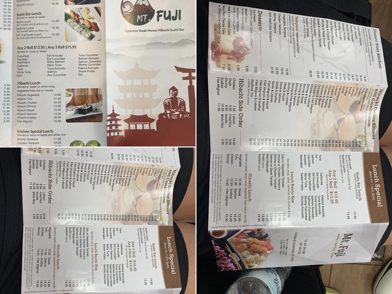 Cooperstown Mt.Fuji sushi restaurant Menu
