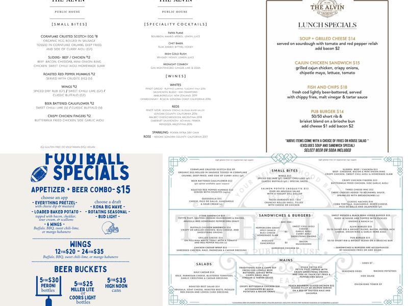 The Alvin Public House Menu