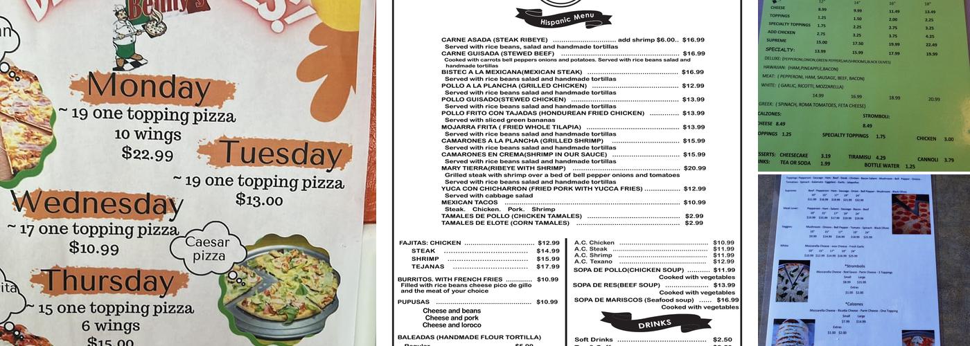 Benny’s Italian Resturant Menu