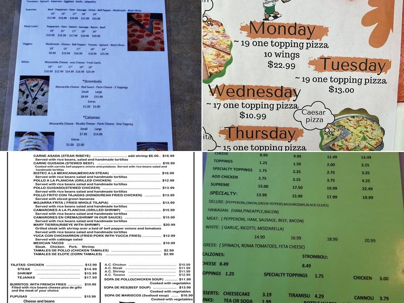 Benny’s Italian Resturant Menu