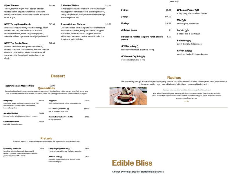 Royal Bliss Brewing Co. Menu