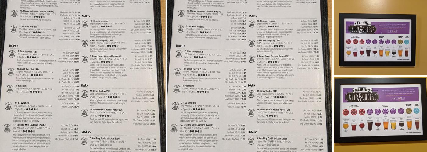 Balsam Falls Brewing Co. Menu