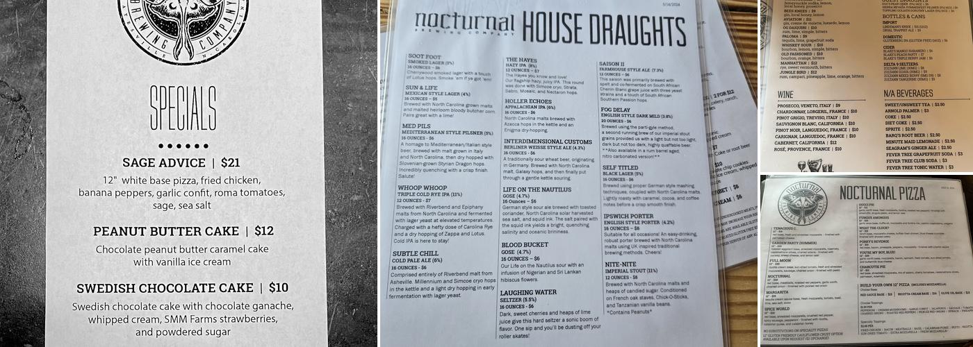 Nocturnal Brewing Menu