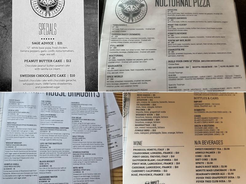 Nocturnal Brewing Menu