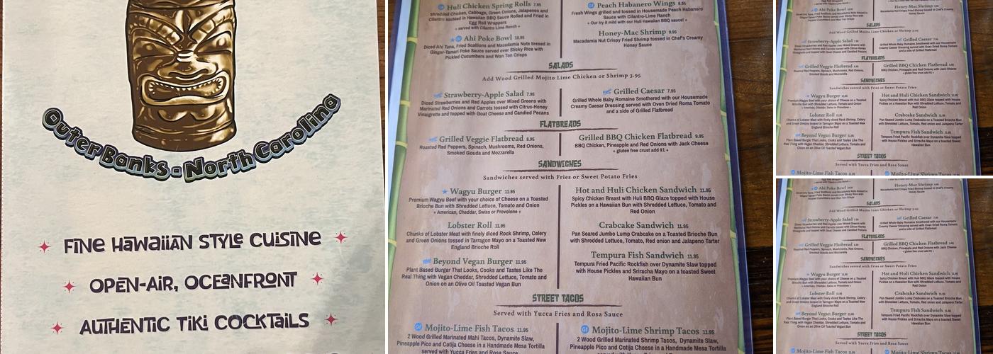 Beachcombers Tiki Hut Menu