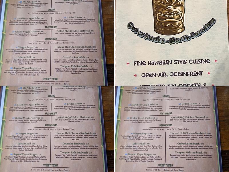 Beachcombers Tiki Hut Menu