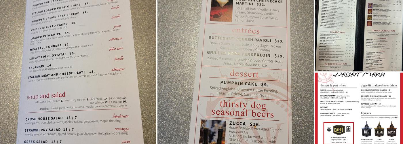 The Crush House at Gervasi Vineyard Menu