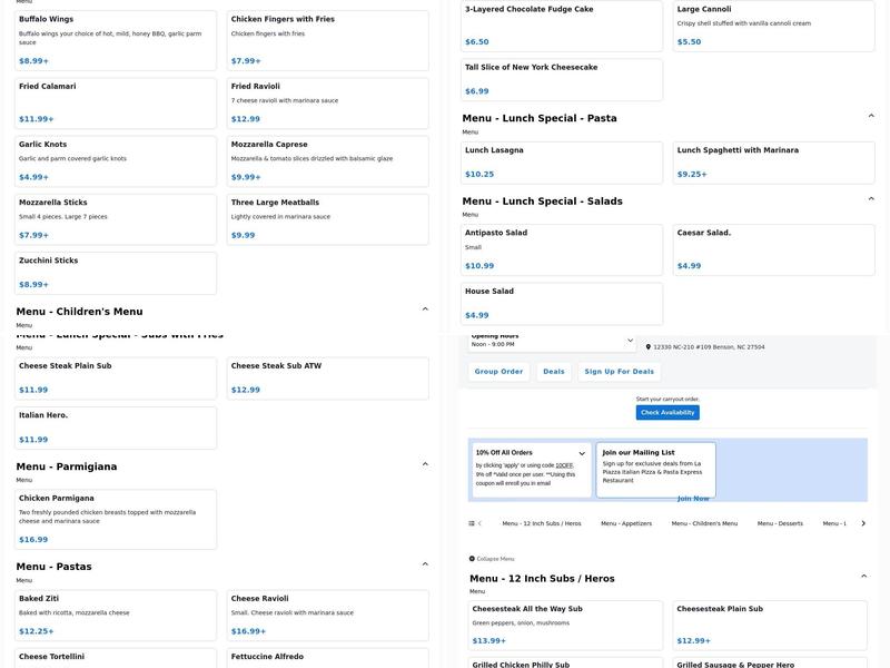 La Piazza Express Menu