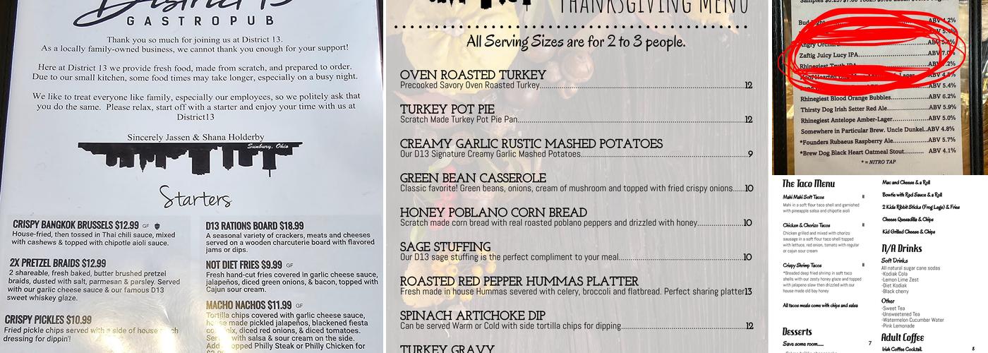 District 13 Menu