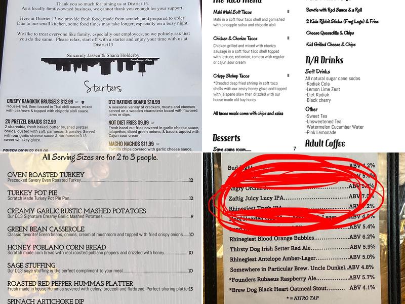 District 13 Menu