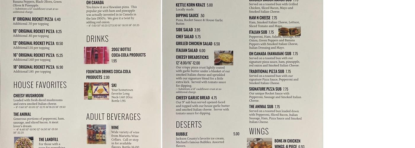 Rocket Pizza Menu