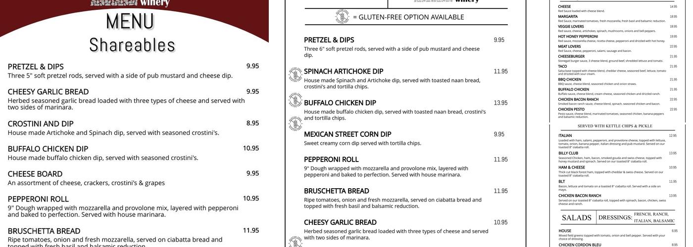 Stonegait Winery Menu