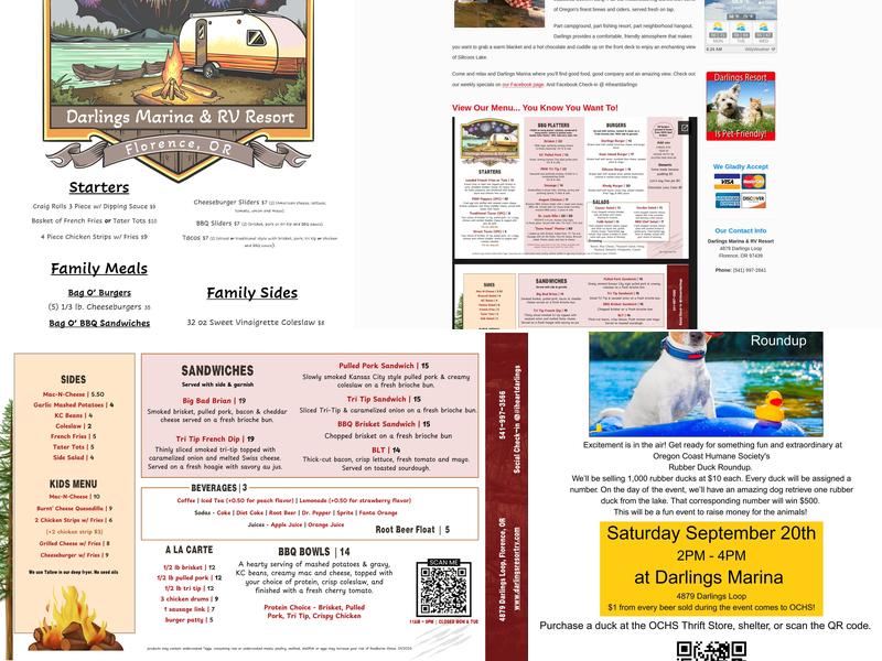 Darlings Marina & RV Resort Menu