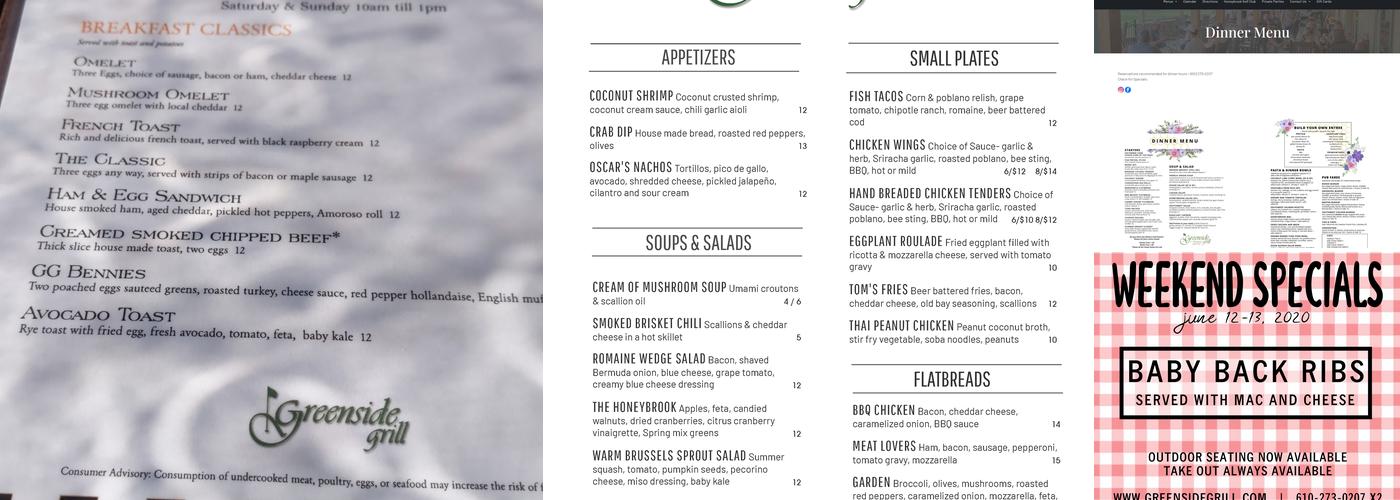 Greenside Grill at Honeybrook Menu