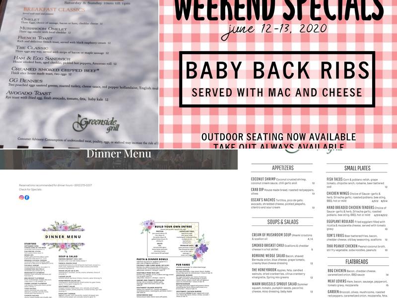 Greenside Grill at Honeybrook Menu