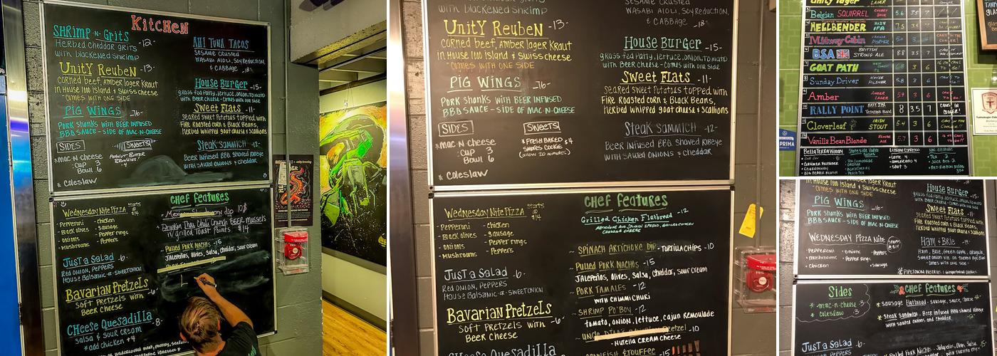 Unity Brewing Menu