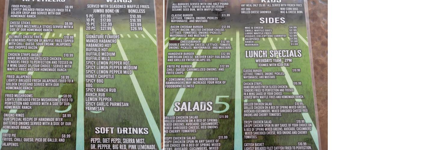 Wings Galore Menu