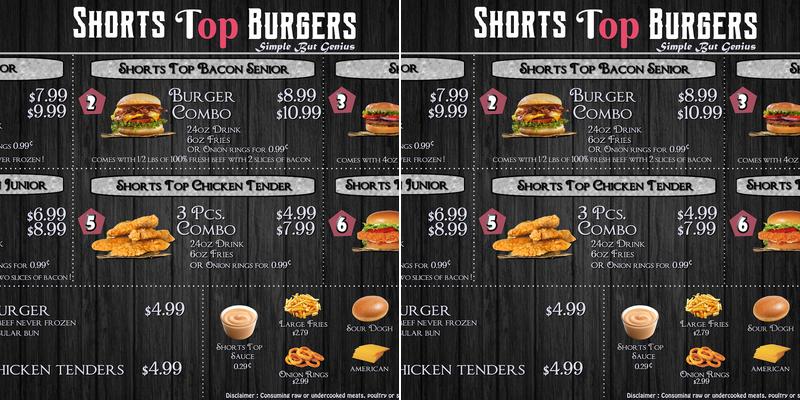 Shorts Top Burgers Menu