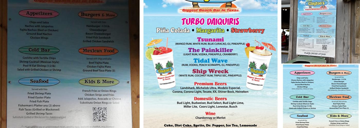 Clayton's Beach Bar & Event Venue Menu