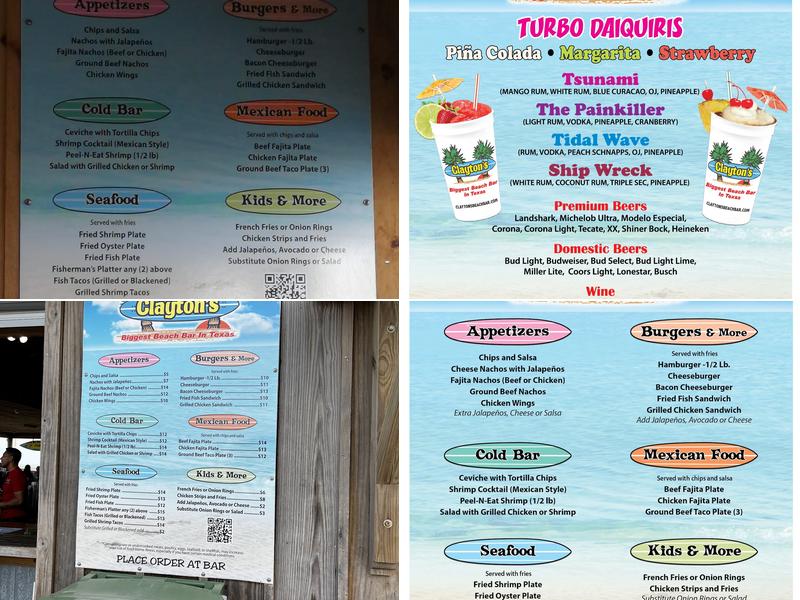 Clayton's Beach Bar & Event Venue Menu