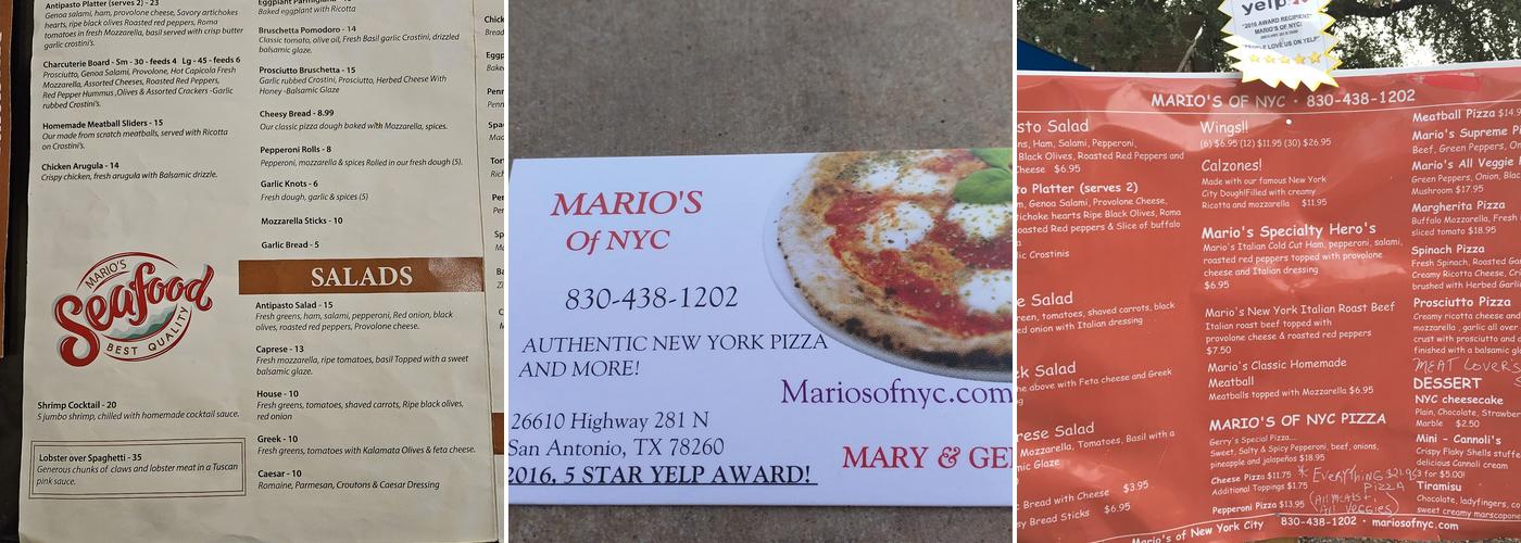 Marios Pizza and Wine Bar Menu