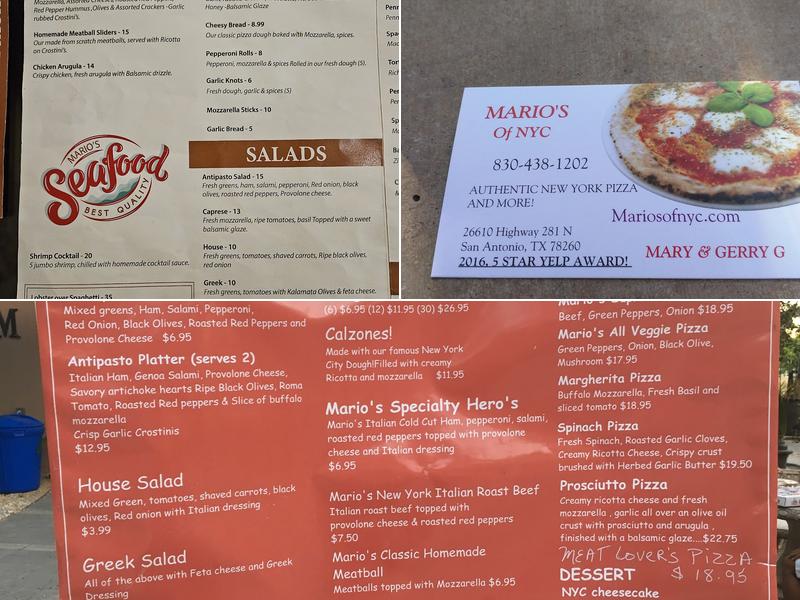 Marios Pizza and Wine Bar Menu