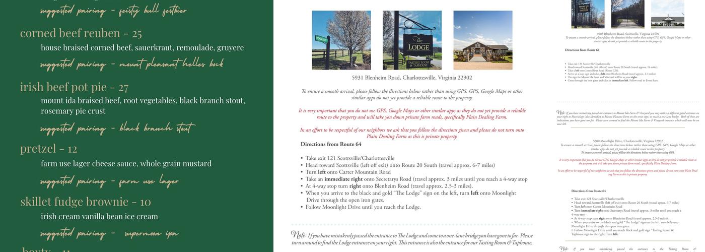 Tasting Room & Taphouse at Mount Ida Reserve Menu