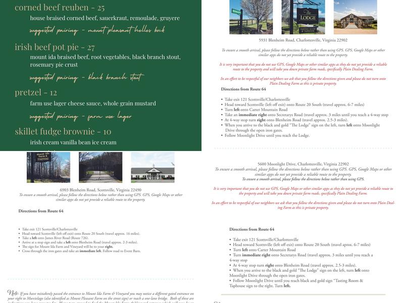 Tasting Room & Taphouse at Mount Ida Reserve Menu