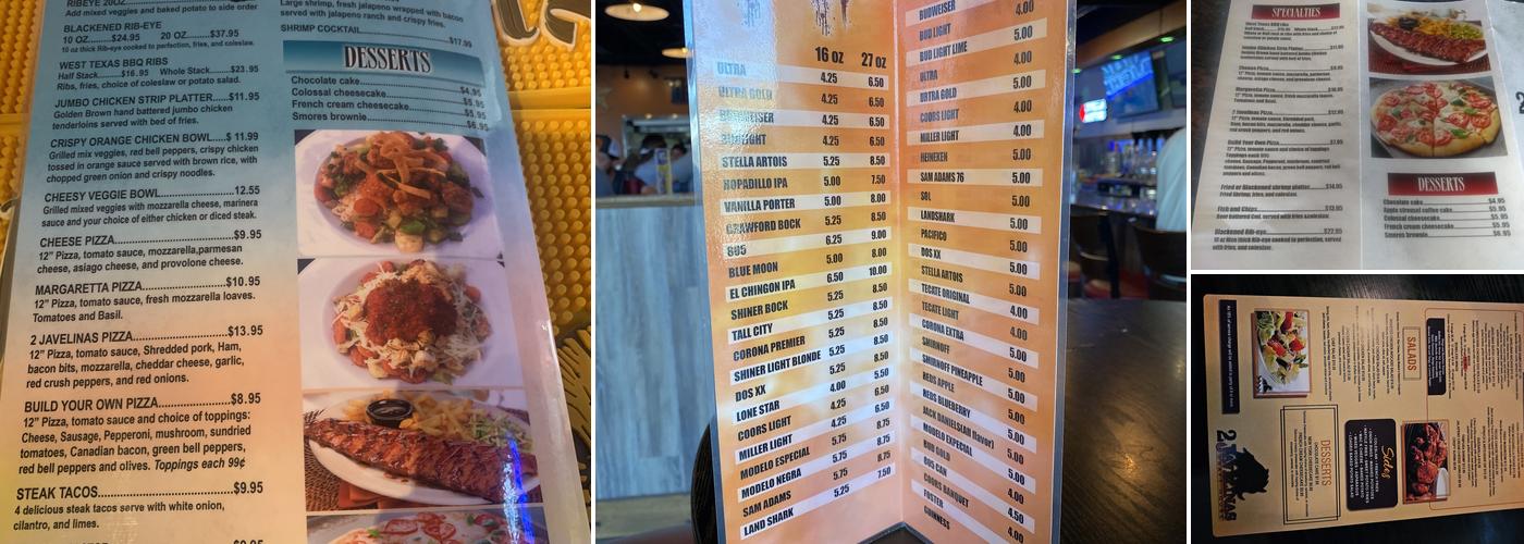 2 Javelinas Draft House Menu