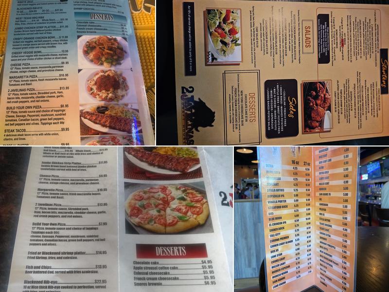 2 Javelinas Draft House Menu