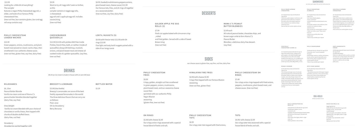 Philly Vegan Menu