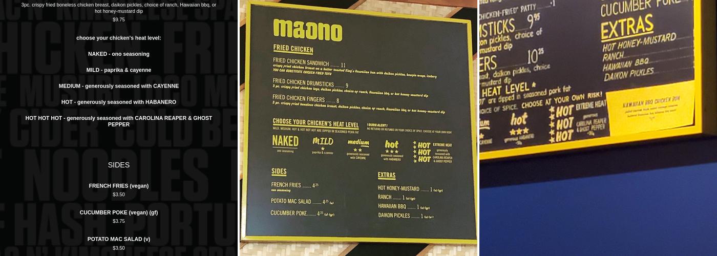 Ma’ono Fried Chicken Menu