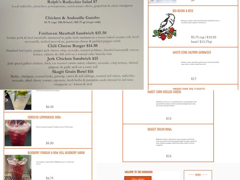The Fairhaven Menu