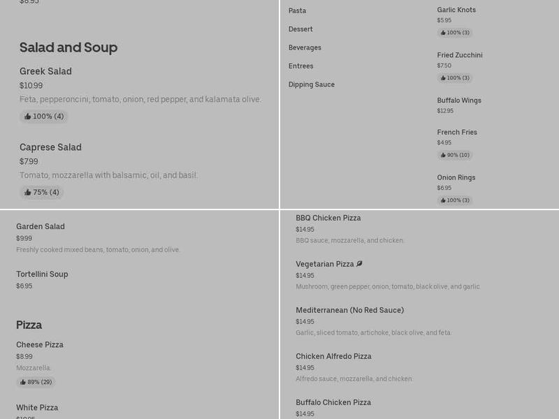 Cabrera's Pizza Menu