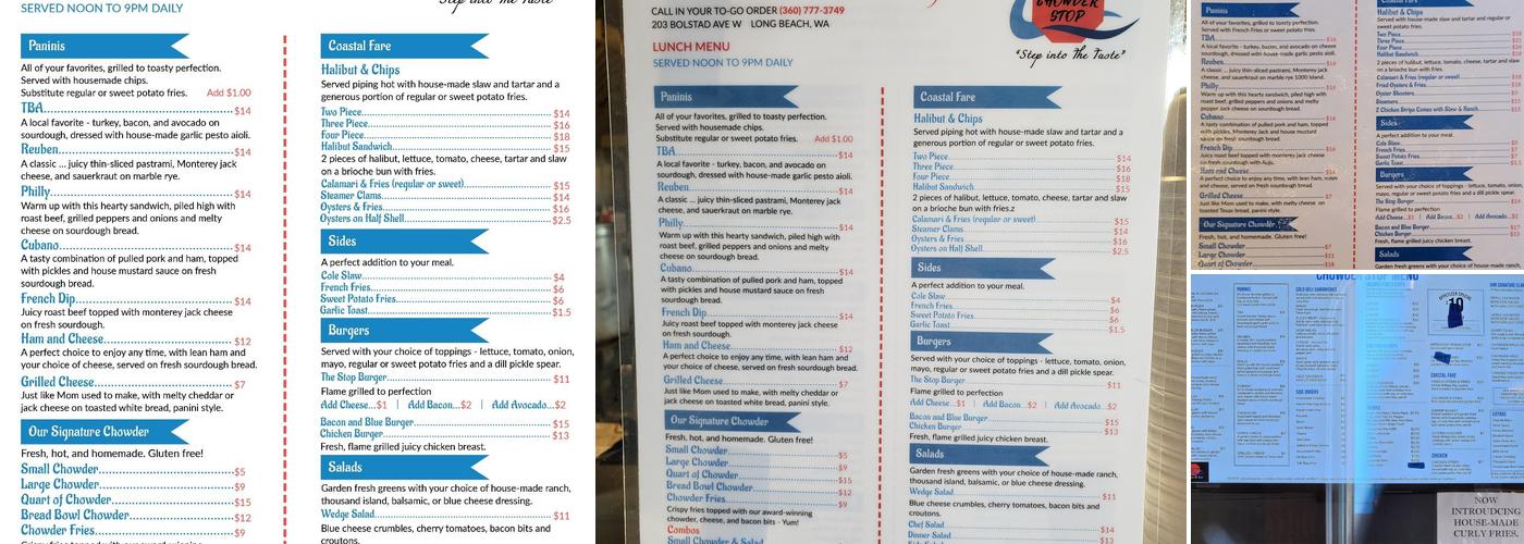 The Chowder Stop Menu