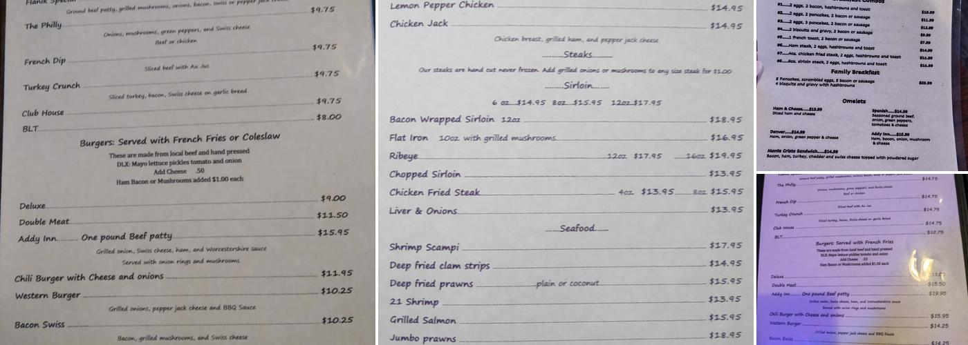 Addy Inn Menu