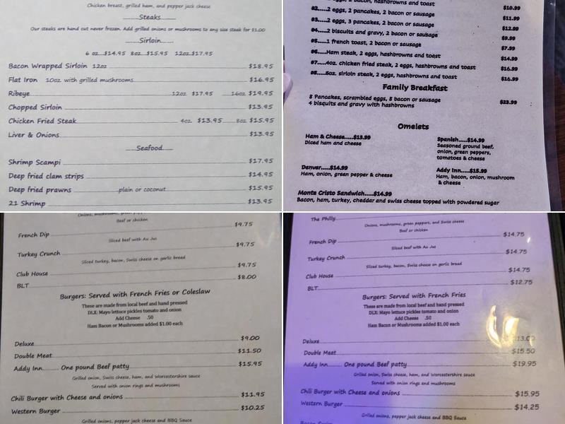 Addy Inn Menu