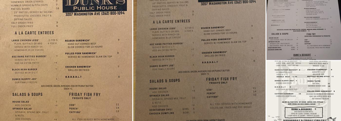 Dunk's Public House Menu