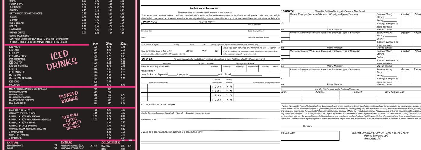 Perkup Espresso Menu