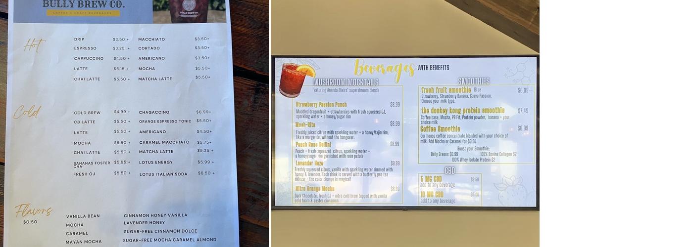 Bully Brew Co. Menu
