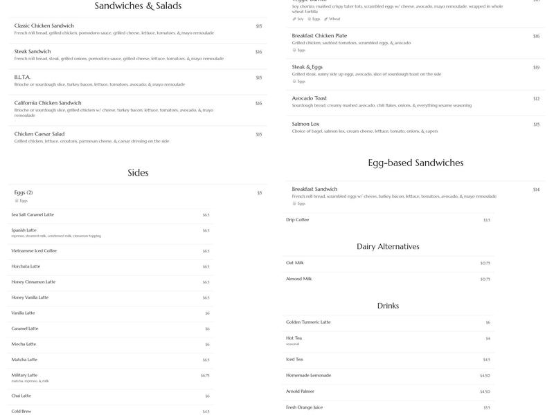 Civilization Cafe Menu