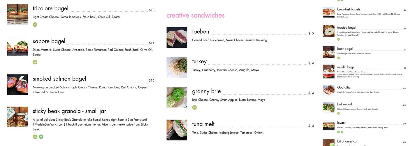 Le Sandwich Menu
